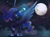 Size: 1439x1079 | Tagged: safe, artist:unclechai, princess luna, alicorn, pony, g4, beautiful, blue mane, blue tail, crown, ethereal mane, ethereal tail, eyelashes, eyes closed, eyeshadow, feather, female, flowing mane, flowing tail, glowing, glowing horn, hoof shoes, horn, jewelry, magic, makeup, mare, moon, moonlight, night, peytral, princess shoes, raised hoof, regalia, signature, sky, slender, smiling, solo, sparkles, spread wings, standing, stars, tail, thin, wings