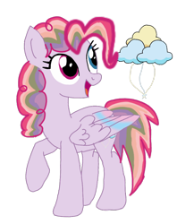 Size: 640x810 | Tagged: safe, artist:an_anonymous_anime, oc, oc only, pegasus, pony, g4, colored wings, cutie mark, eyes open, female, folded wings, fusion, fusion:pinkie pie, fusion:pinkiedash, fusion:rainbow dash, heterochromia, open mouth, open smile, pegasus oc, raised hoof, simple background, smiling, solo, transparent background, wings