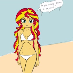 Size: 2048x2048 | Tagged: safe, artist:stammis, sunset shimmer, human, equestria girls, g4, bikini, breasts, clothes, delicious flat chest, small breasts, solo, sunflat shimmer, swimsuit, white bikini