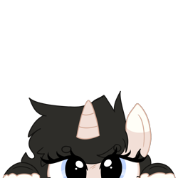 Size: 1000x1000 | Tagged: safe, artist:darling, oc, oc only, oc:bejewelled clouddust, alicorn, pony, black hair, black mane, blue eyes, discord emote, emo, emotes, eyelashes, hooves, lgbt, peeking, ponysona, simple background, solo, transparent background