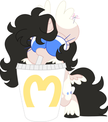 Size: 842x949 | Tagged: safe, artist:fizzlefer, oc, oc only, oc:bejewelled clouddust, alicorn, pony, alicorn oc, big eyes, black hair, black mane, blue eyes, commission, cream coat, emo, fluffy tail, horn, lgbt, mcdonald's, ponysona, tail, wings, ych result, your character here