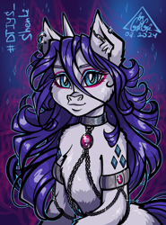 Size: 2000x2700 | Tagged: safe, artist:gigisarts, rarity, pony, unicorn, g4, alternate hairstyle, bracelet, draw this in your style, ear piercing, female, half body, horn, jewelry, mare, piercing, ruby, solo