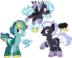 Size: 2920x2342 | Tagged: safe, artist:strawberry-spritz, oc, oc only, pegasus, pony, g4, base used, blaze (coat marking), blue coat, blue hooves, blue wingtips, coat markings, colored belly, colored hooves, colored pinnae, colored wings, colored wingtips, ear fluff, eye markings, facial markings, female, female oc, flying, folded wings, hooves, looking back, male, mare, mare oc, mohawk, multicolored mane, multicolored tail, multicolored wings, narrowed eyes, offspring, open mouth, open smile, pale belly, parent:cloudchaser, parent:rainbow dash, parent:soarin', parent:thunderlane, parents:flitterlane, parents:soarindash, parents:thunderchaser, pegasus oc, profile, purple coat, purple eyes, purple hooves, raised hoof, show accurate, simple background, smiling, snip (coat marking), socks (coat markings), stallion, standing, standing on three hooves, tail, three toned wings, transparent background, trio, two toned coat, two toned ears, two toned mane, two toned tail, two toned wings, two toned wingtips, wall of tags, wings, yellow eyes, yellow hooves