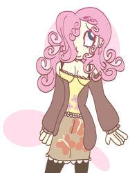 Size: 810x1080 | Tagged: safe, artist:stewiebrian, fluttershy, human, g4, alternate hairstyle, breasts, clothes, coat, cute, female, hair over one eye, humanized, leggings, shyabetes, simple background, skirt, solo, tank top, transparent background