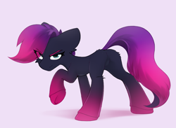 Size: 3000x2200 | Tagged: safe, artist:o0o-bittersweet-o0o, oc, oc only, earth pony, pony, big ears, blank flank, butt, butt fluff, cheek fluff, colored eyebrows, commission, concave belly, ear fluff, eyelashes, featureless crotch, female, female oc, gradient legs, gradient mane, gradient tail, looking at you, mare, narrowed eyes, plot, raised hoof, side view, simple background, slender, solo, standing, standing on three hooves, tail, thin, underhoof, ych result