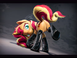 Size: 7200x5400 | Tagged: safe, artist:imafutureguitarhero, sunset shimmer, pony, unicorn, g4, 3d, :s, absurd file size, absurd resolution, belly fluff, black bars, blushing, blushing profusely, bunset shimmer, butt, butt blush, butt fluff, butt freckles, cheek fluff, chin fluff, chromatic aberration, clothes, colored eyebrows, colored eyelashes, dock, dock fluff, dutch angle, ear fluff, ear freckles, featureless crotch, female, film grain, fluffy, freckles, fur, hoof fluff, horn, inspired by another artist, latex, latex socks, leg fluff, leg freckles, letterboxing, looking at you, looking back, looking back at you, mare, multicolored hair, multicolored mane, multicolored tail, one ear down, peppered bacon, plot, raised hoof, raised leg, raised tail, revamped ponies, signature, skindentation, socks, solo, source filmmaker, tail, underhoof, wall of tags, wavy mouth