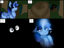 Size: 4000x3000 | Tagged: artist needed, source needed, safe, oc, oc:blue thunder, pony, comic, dark, forest, forest background, kidnapped, nature, tree