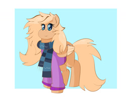 Size: 1592x1259 | Tagged: safe, artist:redfire-pony, oc, oc only, oc:mirta whoowlms, pegasus, pony, clothes, female, mare, scarf, smiling, solo, striped scarf, sweater