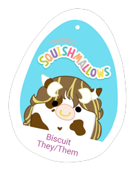 Size: 2000x2500 | Tagged: safe, oc, oc only, oc:biscuit, cow, badge, blonde highlights, bovine, con badge, cow oc, nose piercing, piercing, septum piercing, squishmallow