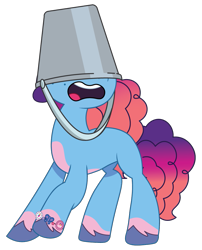 Size: 879x1090 | Tagged: safe, artist:prixy05, misty brightdawn, pony, unicorn, g5, my little pony: tell your tale, adorable distress, bucket, bucket on head, confused, cute, female, horn, mare, rebirth misty, simple background, solo, transparent background, vector