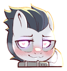 Size: 829x878 | Tagged: safe, artist:cold-blooded-twilight, rumble, pegasus, pony, g4, bedroom eyes, blushing, collar, colt, foal, glowing, glowing eyes, heart, heart eyes, male, simple background, solo, transparent background, wingding eyes