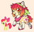 Size: 1280x1191 | Tagged: safe, artist:malinraf1615, apple bloom, earth pony, pony, g4, alternate accessories, alternate color palette, alternate design, alternate hairstyle, alternate mane color, alternate tail color, alternate tailstyle, alternate universe, bandage, bandaged leg, bandaid, bandana, big head, butt fluff, chest fluff, coat markings, colored belly, colored hooves, colored pinnae, cream belly, ear fluff, ear markings, eyelashes, fluffy, freckles, gradient ears, gradient eyes, gradient mane, gradient tail, headband, hooves, multicolored mane, multicolored tail, neckerchief, one eye closed, open mouth, open smile, orange eyes, pale belly, raised hoof, raised leg, red hooves, red pupils, redesign, short mane, smiling, socks (coat markings), solo, spots, spotted, standing on two hooves, tail, unshorn fetlocks, wink, yellow coat