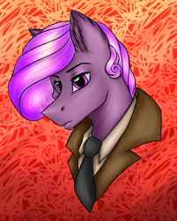 Size: 1507x1871 | Tagged: safe, artist:darklight1315, oc, oc only, oc:candlewick, crystal pony, pegasus, pony, fallout equestria, abstract background, clothes, detective, fallout equestria: mayday, gradient background, necktie, pre-war, solo