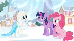 Size: 686x386 | Tagged: artist needed, safe, pinkie pie, twilight sparkle, alicorn, earth pony, pony, g4, cute, elsa, female, frown, frozen (movie), mare, show accurate, twilight sparkle (alicorn), youtube thumbnail