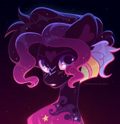 Size: 3000x3100 | Tagged: safe, artist:avroras_world, oc, oc only, pony, bust, coat markings, ethereal body, ethereal mane, facial markings, gradient background, multicolored hair, solo, starry mane, thin