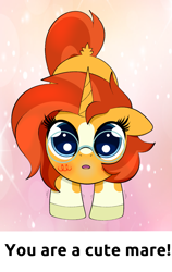 Size: 1251x1985 | Tagged: safe, artist:scandianon, sunburst, pony, unicorn, g4, blush scribble, blushing, breath, coat markings, colored hooves, cute, facial markings, female, floppy ears, glasses, hooves, horn, looking at you, mare, rule 63, socks (coat markings), solo, sunbetes, sunstone