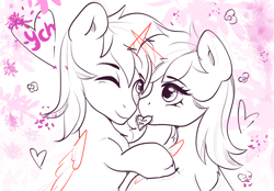 Size: 2360x1640 | Tagged: safe, oc, alicorn, earth pony, pegasus, pony, unicorn, commission, couple, cute, duo, heart, horn, ych sketch, your character here