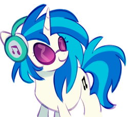 Size: 2048x1870 | Tagged: safe, artist:risswm, dj pon-3, vinyl scratch, pony, unicorn, g4, female, glasses, headphones, horn, mare, simple background, smiling, solo, standing, turned head, vinyl's glasses, white background