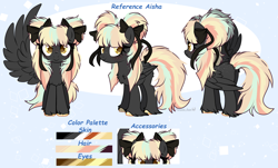 Size: 3540x2145 | Tagged: safe, artist:2pandita, oc, oc only, oc:aisha, pegasus, pony, bow, female, hair bow, large wings, mare, pegasus oc, reference sheet, solo, wings