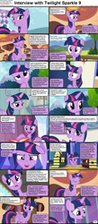 Size: 1282x2947 | Tagged: safe, edit, edited screencap, screencap, twilight sparkle, alicorn, pony, comic:celestia's servant interview, castle sweet castle, g4, simple ways, the crystalling, the lost treasure of griffonstone, twilight time, book, bookshelf, canterlot, caption, comic, crystal empire, cs captions, detailed background, female, golden oaks library, image macro, interview, mare, ponyville, screencap comic, solo, text, town, twilight sparkle (alicorn), twilight's castle