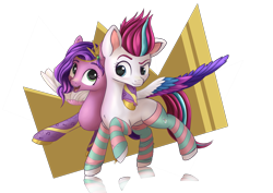 Size: 3508x2480 | Tagged: safe, artist:playful wings, pipp petals, zipp storm, pegasus, pony, g5, circlet, clothes, colored wings, concave belly, diadem, duo, duo female, eyebrows, female, high res, hug, jewelry, leg warmers, looking at each other, looking at someone, mare, multicolored wings, one wing out, open mouth, open smile, raised eyebrow, raised hoof, raised leg, reflection, regalia, royal sisters (g5), siblings, simple background, sisters, slender, smiling, socks, spread wings, stockings, striped socks, thigh highs, thin, transparent background, wings