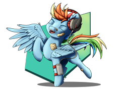 Size: 5016x3541 | Tagged: safe, artist:playful wings, rainbow dash, pegasus, pony, g4, absurd resolution, bandaid, bandaid on nose, cellphone, dancing, eyes closed, female, headphones, listening to music, mare, one wing out, open mouth, phone, raised hoof, shadow, simple background, smartphone, solo, tail, transparent background, wings