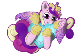 Size: 4093x2894 | Tagged: safe, artist:playful wings, princess cadance, alicorn, pony, g4, crown, crystal heart, cute, female, filly, filly cadance, foal, high res, hoof shoes, horn, jewelry, nibbling, princess shoes, regalia, simple background, solo, spread wings, transparent background, wings, younger