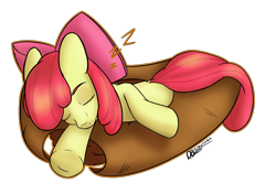 Size: 5016x3541 | Tagged: safe, artist:playful wings, apple bloom, earth pony, pony, g4, absurd resolution, adorabloom, applejack's hat, blank flank, cowboy hat, cute, eyebrows, eyes closed, female, filly, foal, hat, if i fits i sits, onomatopoeia, simple background, sleeping, solo, sound effects, transparent background, zzz