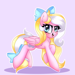 Size: 2000x2000 | Tagged: safe, artist:splashofsweet, oc, oc only, oc:bay breeze, pegasus, pony, bow, chest fluff, ear fluff, female, hair bow, high res, looking at you, mare, open mouth, open smile, pegasus oc, smiling, smiling at you, solo, tail, tail bow