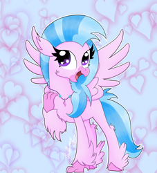 Size: 1300x1432 | Tagged: safe, artist:splashofsweet, silverstream, classical hippogriff, hippogriff, g4, cute, diastreamies, female, happy, heart, heart eyes, jewelry, looking at you, necklace, open mouth, open smile, smiling, smiling at you, solo, spread wings, wingding eyes, wings