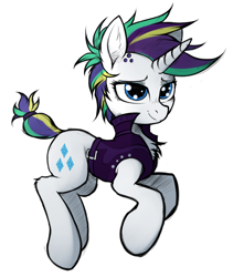 Size: 3200x3800 | Tagged: safe, artist:tatykin, rarity, pony, unicorn, g4, alternate hairstyle, chest fluff, ear fluff, female, high res, horn, mare, punk, raripunk, simple background, smiling, solo, white background