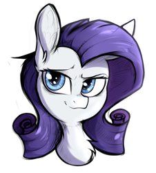 Size: 3800x4200 | Tagged: safe, artist:tatykin, rarity, pony, unicorn, g4, chest fluff, ear fluff, female, high res, horn, mare, missing horn, simple background, smiling, solo, white background