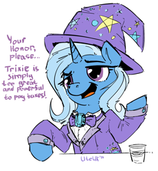 Size: 1648x1794 | Tagged: safe, artist:uteuk, trixie, pony, unicorn, g4, bow, clothes, costume, crystal, female, great and powerful, hat, horn, horse taxes, mare, simple background, solo, tax evasion, this will end in jail time, white background