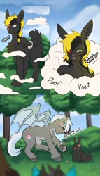 Size: 1170x2048 | Tagged: safe, artist:fkk, oc, oc only, oc:lotus fang, oc:shade demonshy, bat pony, pegasus, pony, rabbit, animal, cloud, female, funny, its time to stop, mare, meme, reference