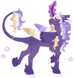 Size: 2220x2334 | Tagged: safe, artist:sleepy-nova, oc, oc only, oc:morningstar sparkle, alicorn, pony, alicorn oc, bangs, chin fluff, cloven hooves, coat markings, colored ears, colored eyebrows, colored hooves, colored pinnae, colored wings, colored wingtips, curved horn, ear fluff, ear piercing, ear tufts, earring, eyebrows, eyebrows visible through hair, facial markings, fangs, floppy ears, folded wings, glasses, glasses chain, glowing, glowing horn, hooves, horn, jewelry, leg fluff, leg markings, leonine tail, long mane, long tail, looking back, magic, mismatched wings, multicolored mane, multicolored tail, multicolored wings, multicolroed wingtips, piercing, profile, purple coat, purple eyes, purple horn, raffle prize, raised hoof, raised leg, shaggy mane, shaggy tail, simple background, smiling, snip (coat marking), socks (coat markings), solo, spiked horn, square glasses, standing on two hooves, star mark, starry eyes, stars, tail, tail fluff, tail markings, tail scar, transparent background, unshorn fetlocks, wall of tags, white hooves, wing markings, wingding eyes, wings