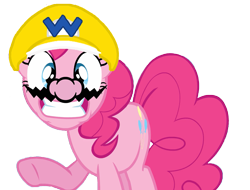 Size: 1193x906 | Tagged: safe, artist:umsx, edit, edited screencap, editor:umsx, screencap, pinkie pie, earth pony, pony, g4, background removed, not a vector, simple background, solo, super mario bros., transparent background, wario, wario's hat