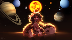 Size: 3840x2160 | Tagged: safe, artist:unt3n, oc, oc only, earth pony, pony, belly, countershading, ear fluff, planet, sketch, solar system, solo, space