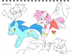 Size: 1990x1523 | Tagged: safe, artist:cmara, pony, g4, amy rose, female, male, ponified, rule 85, sonic the hedgehog, sonic the hedgehog (series)