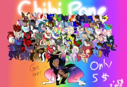 Size: 2048x1404 | Tagged: safe, artist:bunfoxx20, oc, oc only, alicorn, bat pony, changeling, deer, dragon, earth pony, original species, pegasus, pony, unicorn, commission, gradient background, horn, rainbow background, ych result