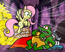 Size: 1838x1476 | Tagged: safe, artist:captainquack64, fluttershy, pegasus, pony, g4, banana, donkey kong (series), donkey kong country, female, food, king k. rool, kremling, male, mare, nintendo, stare, the stare