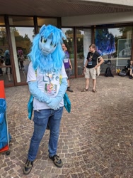 Size: 3024x4032 | Tagged: safe, artist:essorille, oc, oc only, oc:icefumy, human, galacon, 2024, convention, fursuit, irl, irl human, photo, ponysuit, solo focus