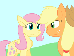 Size: 1124x855 | Tagged: safe, artist:cmara, applejack, fluttershy, earth pony, pegasus, pony, g4, duo, duo female, female