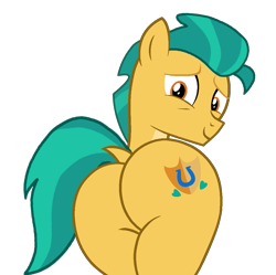 Size: 1075x1069 | Tagged: safe, artist:shieldwingarmorofgod, hitch trailblazer, earth pony, pony, g4, g5, butt, dock, g5 to g4, generation leap, hitchbutt, looking at you, looking back, looking back at you, male, plot, rear view, simple background, solo, tail, transparent background, vector