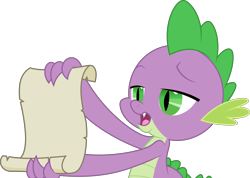 Size: 4222x3000 | Tagged: safe, artist:dashiesparkle, spike, dragon, g4, my little pony: friendship is magic, season 1, the ticket master, .svg available, male, scroll, simple background, solo, transparent background, vector, wingless spike