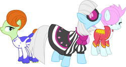 Size: 5607x3000 | Tagged: safe, artist:cloudy glow, photo finish, soigne folio, stella lashes, earth pony, pony, g4, green isn't your color, my little pony: friendship is magic, female, mare, simple background, transparent background, trio, trio female, vector