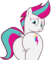 Size: 973x1136 | Tagged: safe, artist:shieldwingarmorofgod, zipp storm, pegasus, pony, g4, g5, butt, dock, g5 to g4, generation leap, looking at you, looking back, looking back at you, plot, rear view, simple background, solo, tail, transparent background, vector, zippbutt