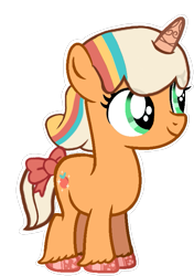 Size: 531x755 | Tagged: safe, artist:artsmlpgen5, peach fizz, unicorn, g4, g5, cute, female, g5 to g4, generation leap, horn, multicolored mane, peachsweet, pippsqueaks, simple background, solo, transparent background, unshorn fetlocks