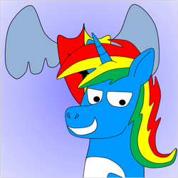 Size: 705x705 | Tagged: safe, artist:thecanadiantoony2001, oc, oc only, oc:shield wing, alicorn, g4, alicorn oc, cutie mark, cutie mark background, gradient background, horn, male, solo, wings