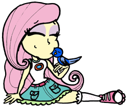 Size: 1216x1007 | Tagged: safe, artist:captainquack64, fluttershy, bird, human, equestria girls, g4, camp everfree outfits, female, simple background, solo, transparent background