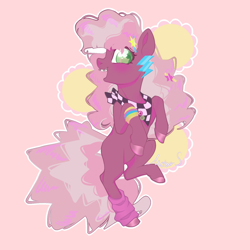 Size: 1800x1800 | Tagged: safe, artist:meteor s, cheerilee, earth pony, pony, g4, 80s, 80s cheerilee, braces, female, mare, pink background, simple background, solo, younger